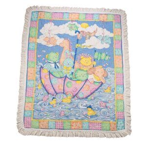 Vtg Noah’s Ark Baby Quilt Pigs Fly Puzzle Piece Bedroom